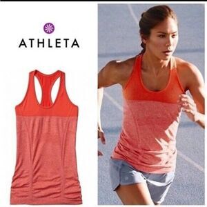 Athleta Fast Track Womens Tank Top M Reddish Pink Rushed Racer Back Seamless